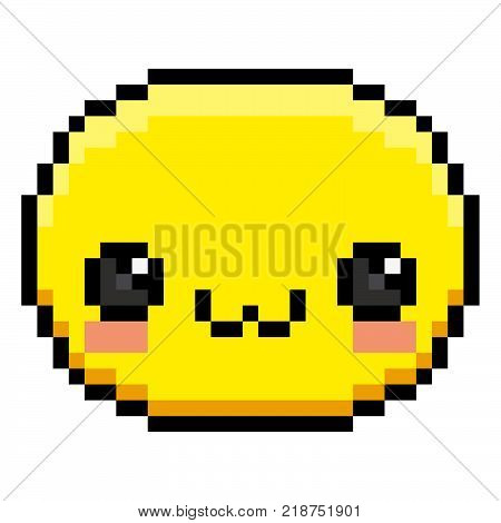 Vector Pixel Cartoon Cute Face Isolated On White Background