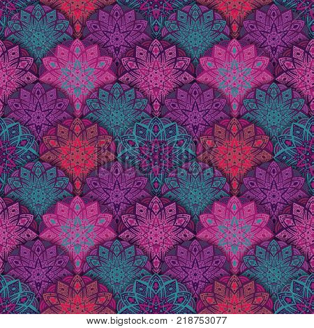 Indian, Islamic, Arabic, Oriental, Moroccon, Turkish, Chinese motif. Seamless floral ornament Oriental print-vector illustration. Mandala vivid texture original design