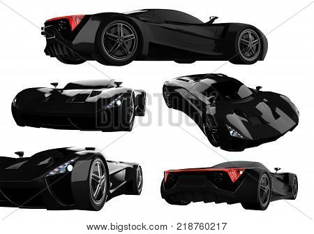 Set black racing concept car. Image of a car on a white isolated background. 3d rendering