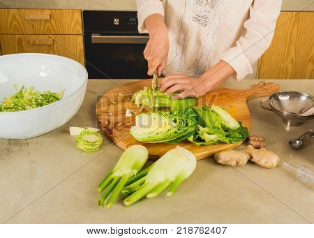 Chopped cabbage to permented preserved vegetables. Cabbage kimchi and sauerkraut sour cabbage.