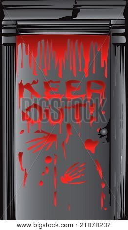 baljós ajtó véres kéz nyomatok és figyelmeztetés vektor