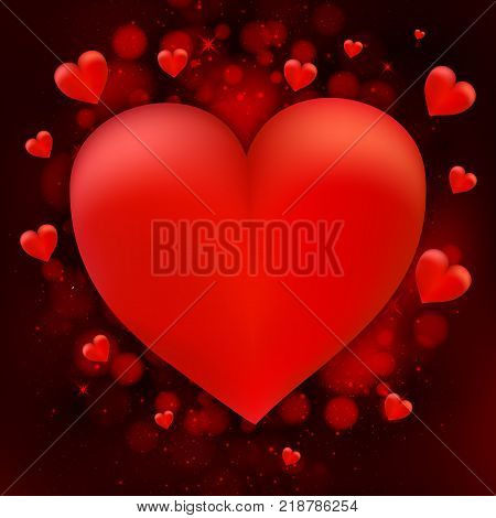Valentines heart. Decorative heart background with lot of valentines hearts on bokeh background. Vector illustration.