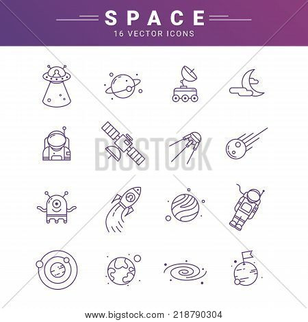 Vector line icon set for astronomy. Linear web symbol for space.