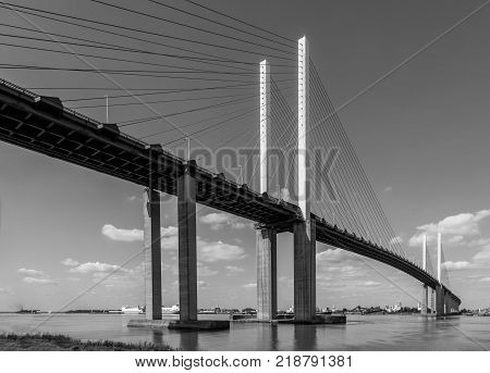 QEII Bridge over the River Thames in mono