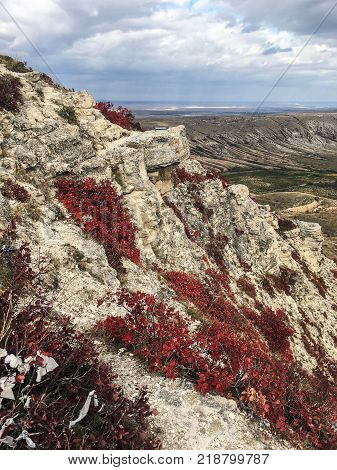 Beautiful landscape - View from above of the Koktebel Valley Mount Klementyev and the Crimean Steppe Crimea