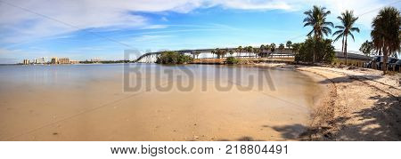 View From The Beach Of Sanibel Causeway Bridge,