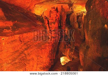 Strange underground cave formations of Rickwood Caverns in Alabama