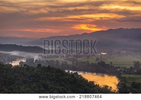 Beautiful sunset over the Hsipaw valley from the 