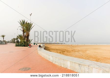 Street In A Summer Day In Agadir City. North Africa