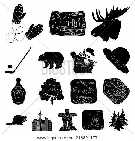 Country Canada black icons in set collection for design. Canada and landmark vector symbol stock  illustration.