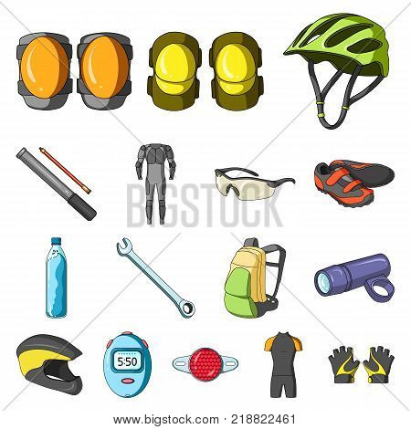 Bicycle outfit cartoon icons in set collection for design. Bicycle and tool vector symbol stock  illustration.