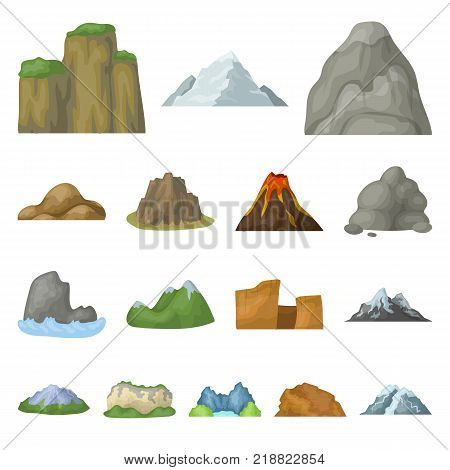 Different mountains cartoon icons in set collection for design.Mountains and landscape vector symbol stock  illustration.