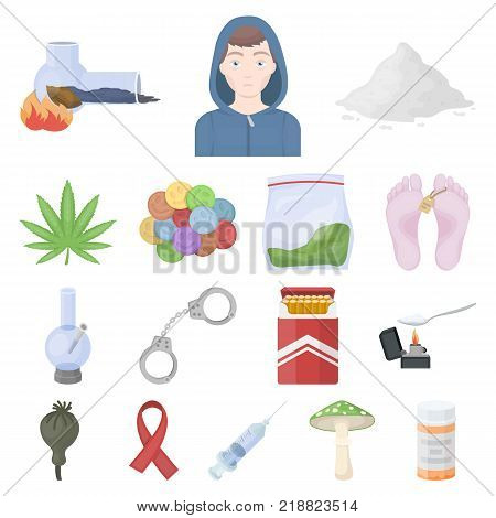 Drug addiction and attributes cartoon icons in set collection for design. Addict and Drug vector symbol stock  illustration.