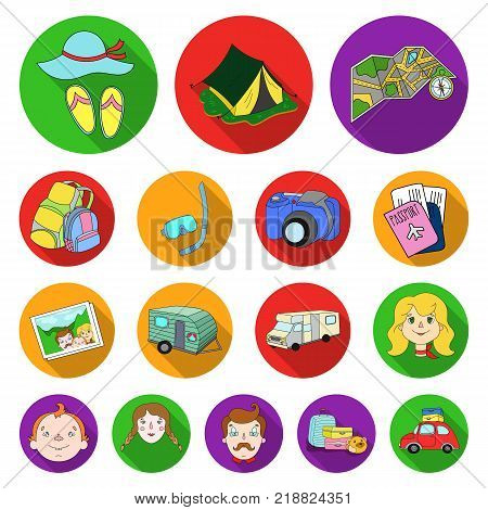 Family holiday flat icons in set collection for design. Recreation and equipment. vector symbol stock  illustration.
