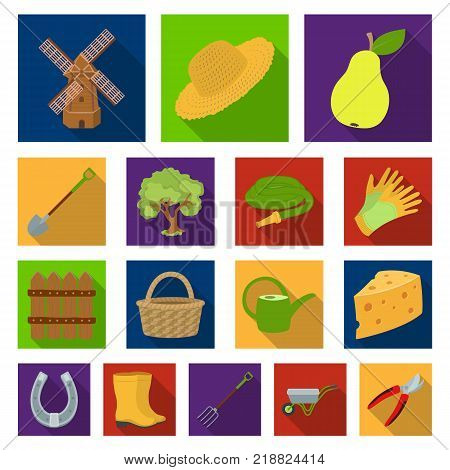 Farm and gardening flat icons in set collection for design. Farm and equipment vector symbol stock  illustration.