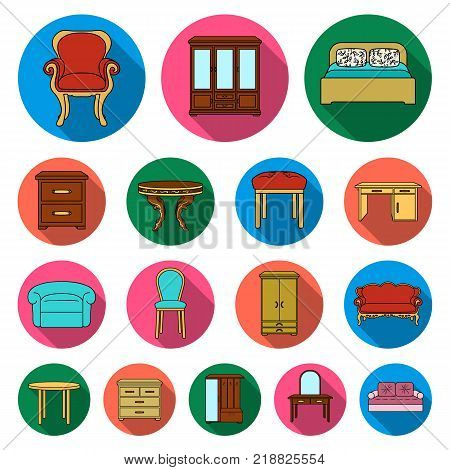 Furniture and interior flat icons in set collection for design.Home furniture vector symbol stock  illustration.