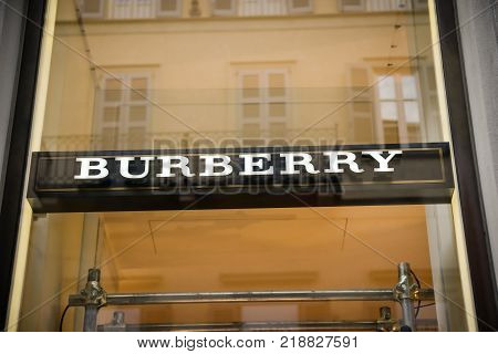 Milan, Italy - September 24, 2017:  Burberry Store In Milan. Fashion Week Burberry Shopping