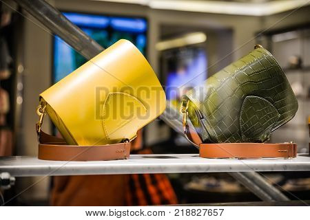 Milan, Italy - September 24, 2017:  Burberry Store In Milan. Fashion Week Burberry Shopping