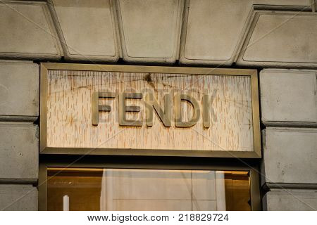 Milan, Italy - September 24, 2017:  Fendi Store In Milan. Fashion Week Fendi Shopping