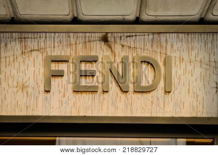 Milan, Italy - September 24, 2017:  Fendi Store In Milan. Fashion Week Fendi Shopping
