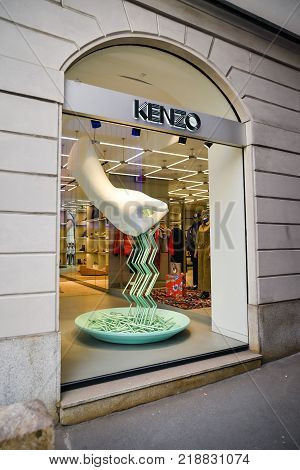 Milan, Italy - September 24, 2017:  Kenzo Store In Milan. Fashion Week Kenzo Shopping