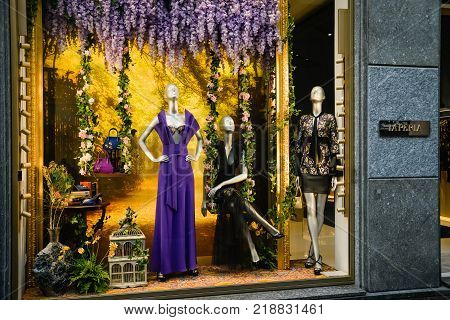 Milan, Italy - September 24, 2017:  La Perla Store In Milan. Fashion Week La Perla Shopping
