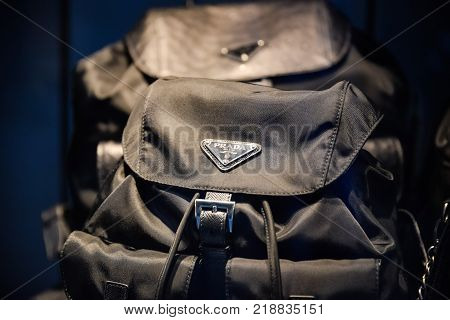 Milan Italy - September 24 2017: Prada bag in a Milan store
