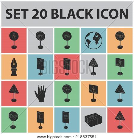Different types of road signs black icons in set collection for design. Warning and prohibition signs vector symbol stock  illustration.