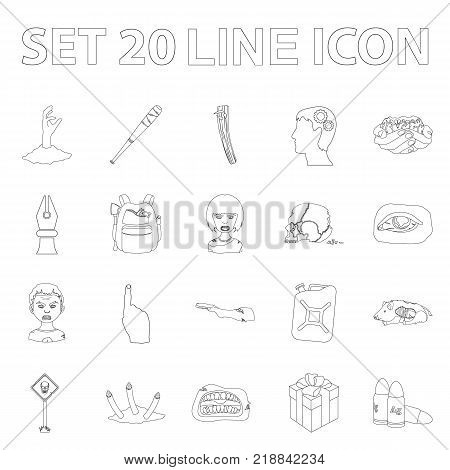 Zombies and Attributes outline icons in set collection for design. Dead man vector symbol stock  illustration.