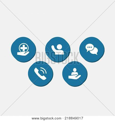 Collection Of First-Aid, Undertake, Call And Other Elements.  Set Of 5 Backing Icons Set.