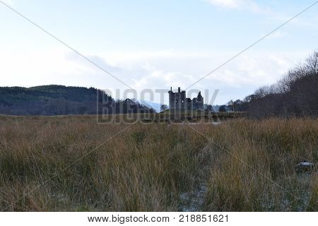 Kilchurn Castle on the edge of the Loch Awe