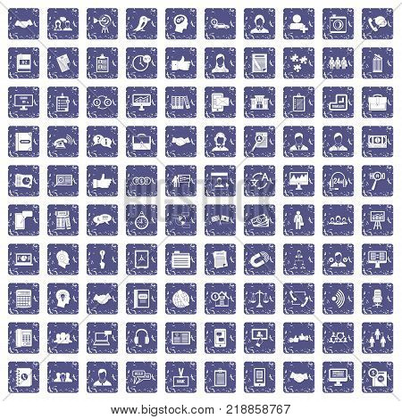 100 discussion icons set in grunge style sapphire color isolated on white background vector illustration