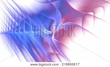 Blue and red fractal curves on white computer generated abstract background 3D rendering