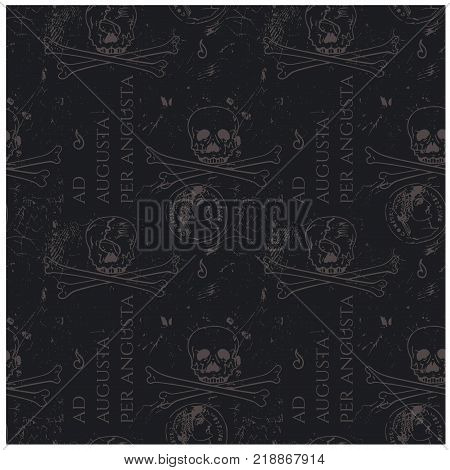 Ad augusta per angusta to rise to a high position overcoming hardships - in latin language for web, textile and print. Vintage historic look.