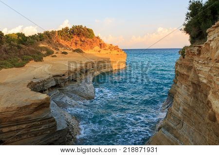 Rocks on the beach on Corfu in Greece
