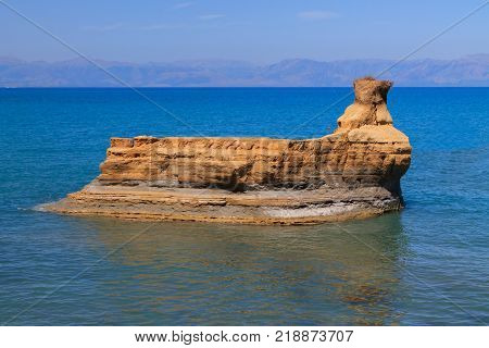 Rocks on the beach on Corfu in Greece
