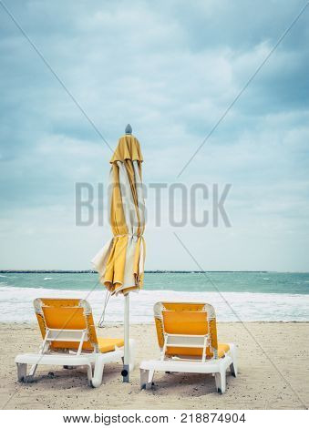 Empty beach at Al Mamzar Beach Park in Dubai, UAE
