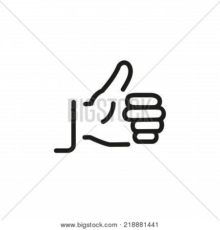 Line icon of hand showing thumb up gesture. Liking, encouragement, satisfaction. Gesture concept. Can be used for web design, network icons and pictograms