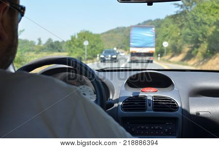 Driving On A Highway With Roadworks Ahead