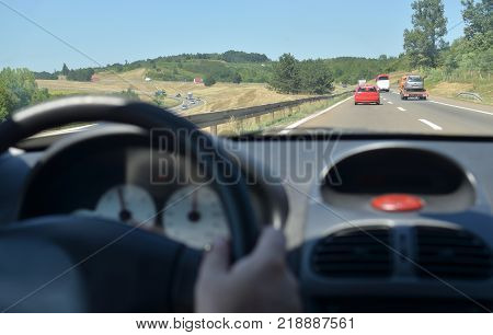 Driving On A Highway With Roadworks Ahead