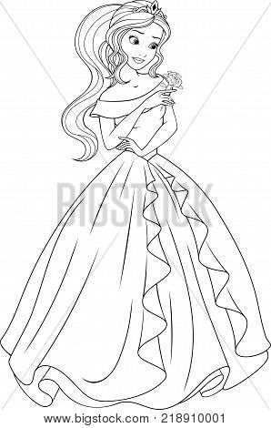Vector illustration, coloring, beautiful fairy princess dancing at the ball