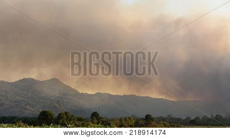 fire the Galician mountains near Verin Spain