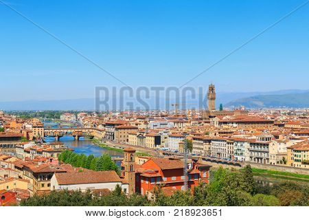 Beautiful Views Of Florence Cityscape In The Background Ponte Vecchio Bridge