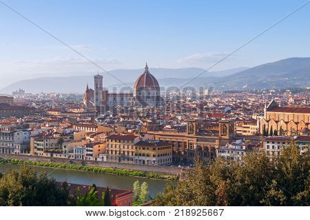 Beautiful views of Florence cityscape in the background Cathedral Santa Maria del Fiore in Italy Europe