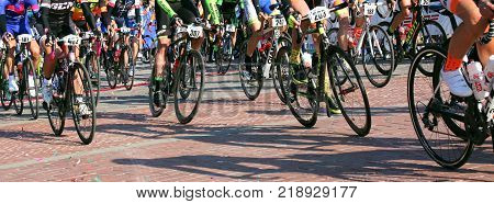 Vicenza, Italy - April 30, 2017: Cycling Race Called Gran Fondo Liotto With Cyclists On Bicycles