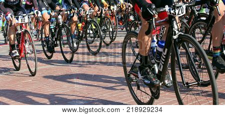 Vicenza, Italy - April 30, 2017: Cycling Race Called Gran Fondo Liotto With Cyclists On Bicycles