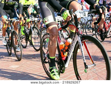 Vicenza, Italy - April 30, 2017: Cycling Race Called Gran Fondo Liotto With Cyclists On Bicycles