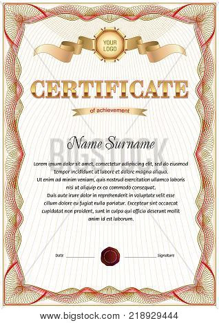 Certificate blank template. Vintage design elements, light line frame border