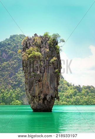 Thai stone island with the sea. Island in Thailand.