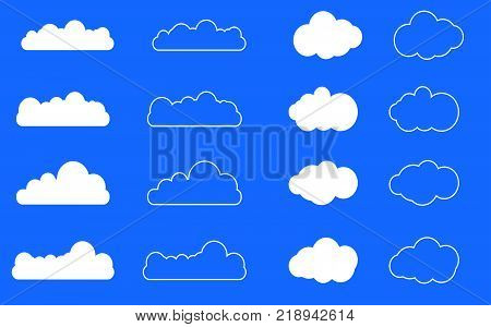 Clouds Silhouettes. Vector Set Of Clouds Shapes. Collection Of Various Forms And Contours. Design El